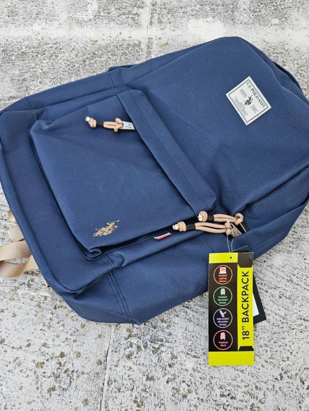 US Polo Assn. 18" Backpack School Bag Blue Solid Core Backpack NWT - Picture 2 of 9
